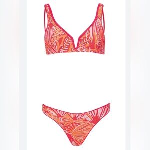 Maaji Pink and Orange Leaf Print Bikini Set